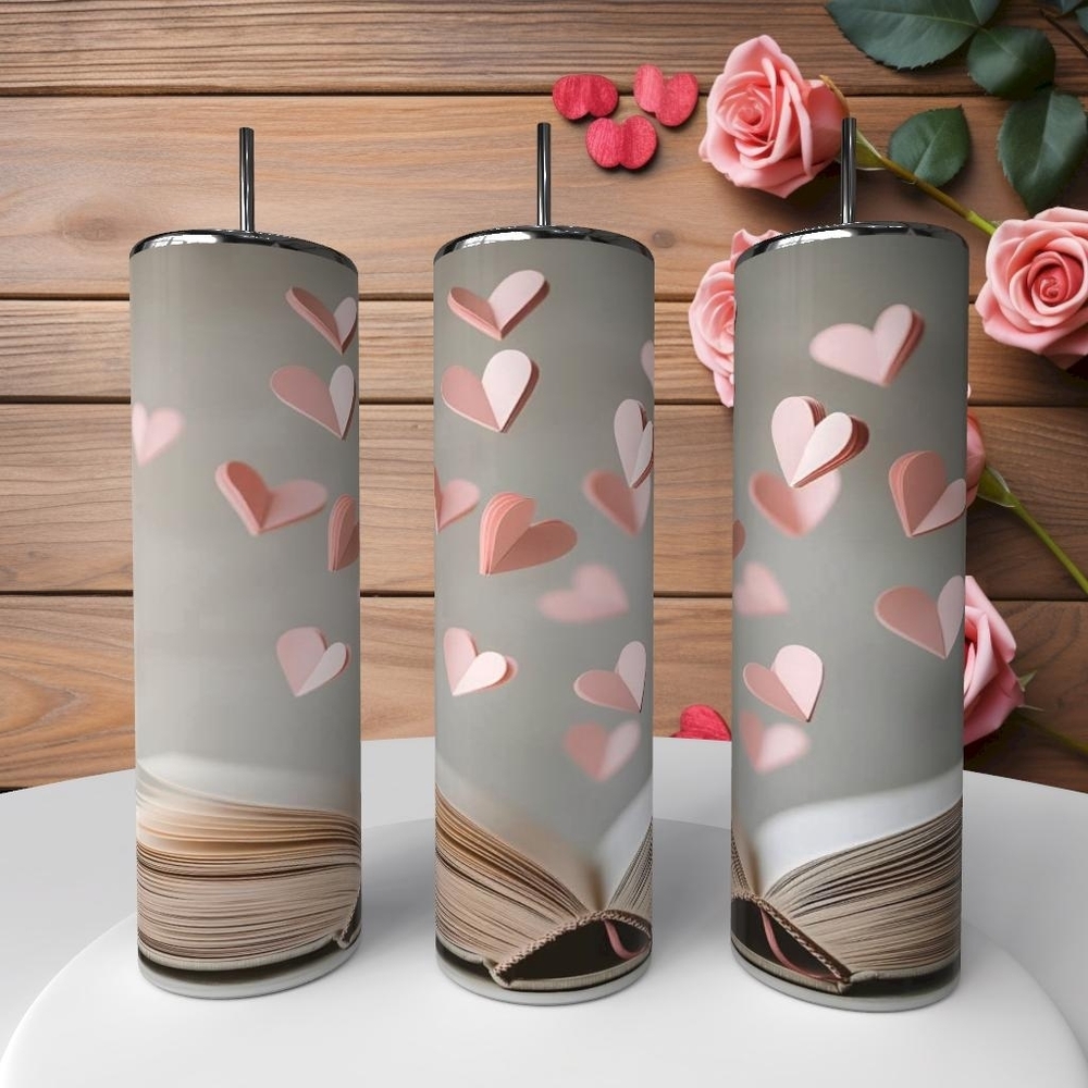 Heart Patterned Tumbler with Straw